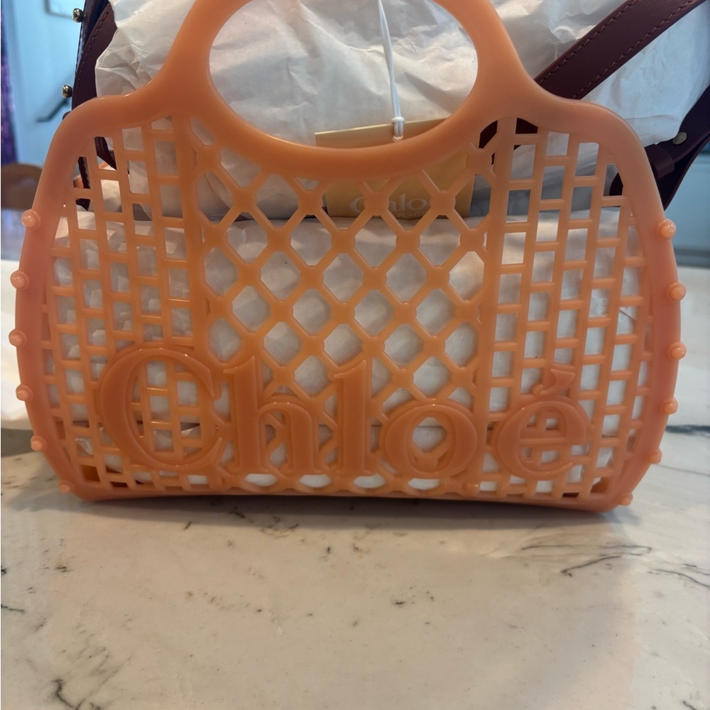 Chloé jelly blush tote bag with leather strap that comes off and on